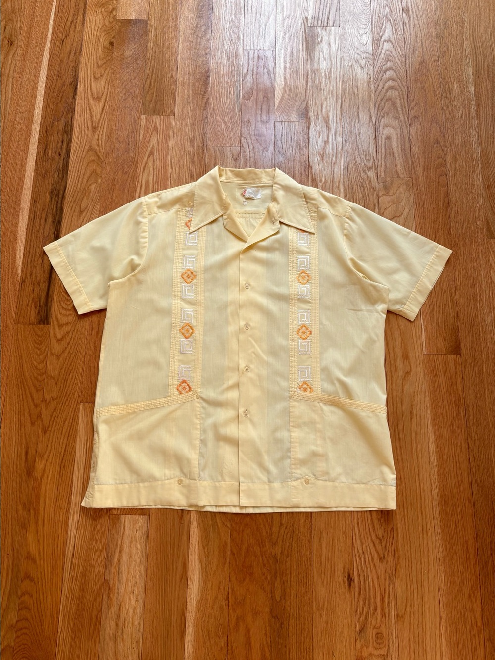 Romani Vintage 60s 70s Yellow Guayabera Camp Collar Aloha Hawaiian S/S Shirt XL